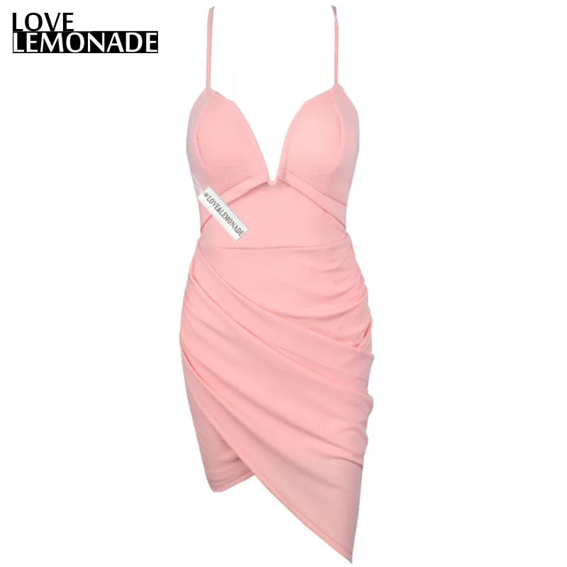 

Love&Lemonade V-Neck Irregular Cut Out Pink Party Dress TB 8833