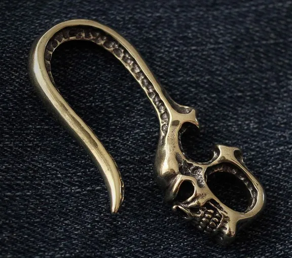 Solid Brass Skull Key Chain Hook Wallet Clip Punk Free shippingkey