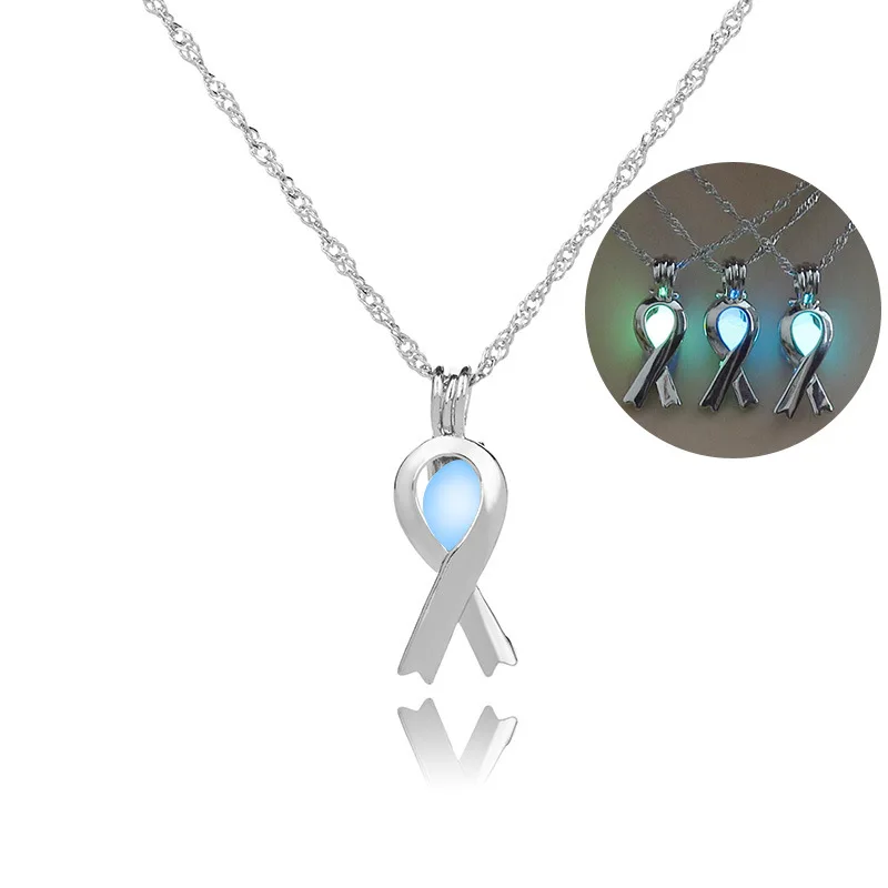 

Seanlov Glow In The Dark Necklace Ribbon Design Pendant Silver Color Party Elegant Jewelry Pendants & Necklaces For Women