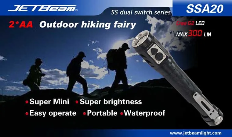 

Free Shipping Original JETBEAM SSA20 Cree G2 LED 300 lumens flashlight daily EDC torch Compatible with 2*AA battery