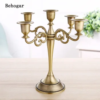 

Behogar Gold/Silver/Bronze Metal Antique 5-Arms Candle Holder Stand Candlestick Candelabra for Home Hotel Wedding Party Bar