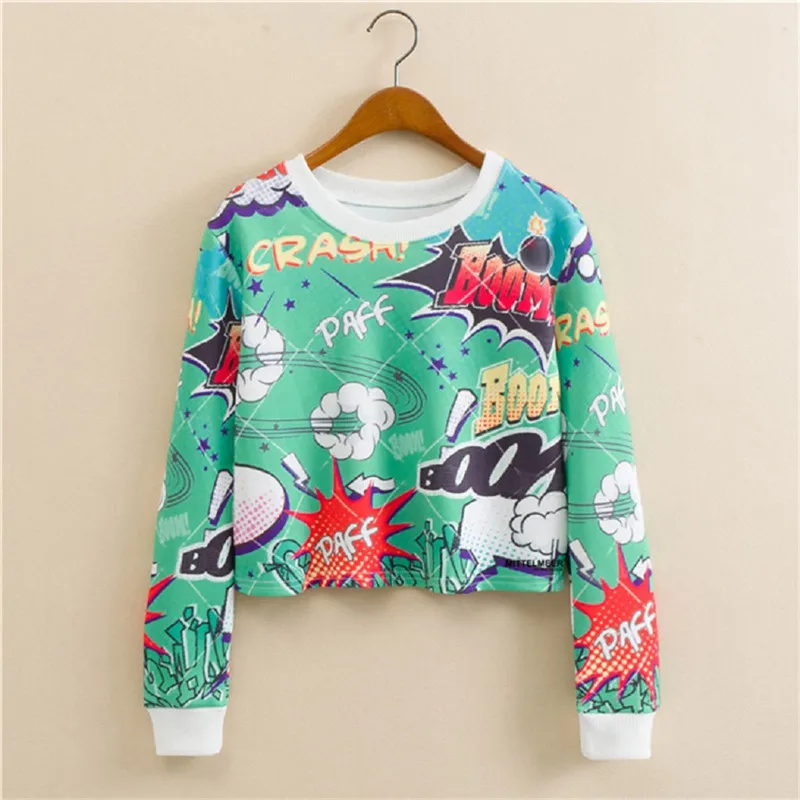 Harajuku Crop женские толстовки худи Kawaii осень зима пуловер Женский укороченный с