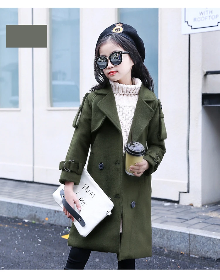 Baby Jackets Wool Coats Girls Children's Warm Winter overcoat fashion leisure long down Coats For Teenage 5-16Y kids clothing (7)