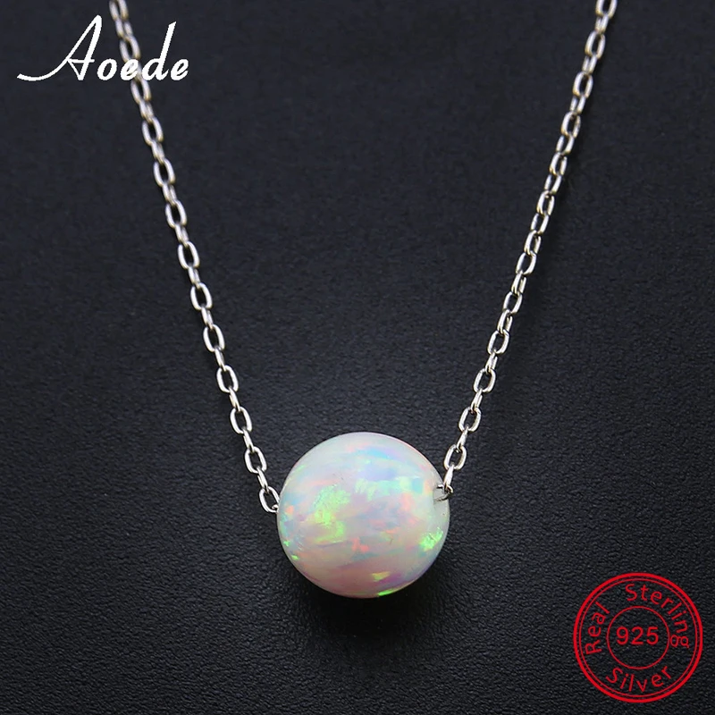 

White Fire Opal Necklace Pendants For Women 925 Sterling Silver Necklace Elegant Natural Stone Ball Fashion Jewelry Gift Collier