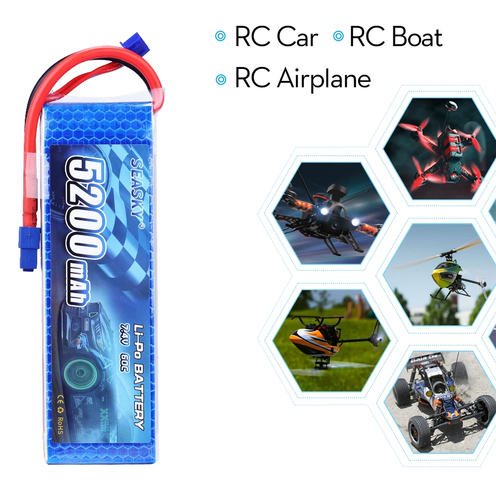 SEASKY Racing 2S lipo battery 7.4v 5200mAh 60C For rc helicopter rc car rc boat quadcopter Li-Polymer battey