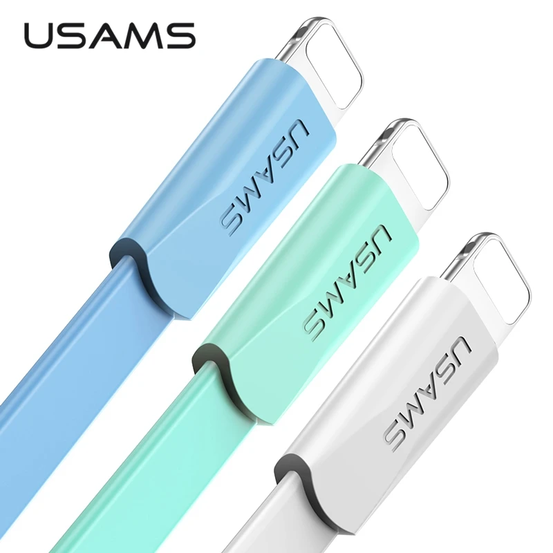 USAMS USB Cable para iPhone 8 cable de sincronización de datos Cable plano para iPhone 7 6X8 6 s 5S cable de 2A rápida cable de carga para ipad de alambre ligero