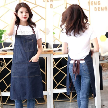 

New Kitchen Restaurant Work Denim Apron Antifouling Cowboy Chef Cooking Kitchen Apron For Woman Men Cafe Shop BBQ Hairdresser