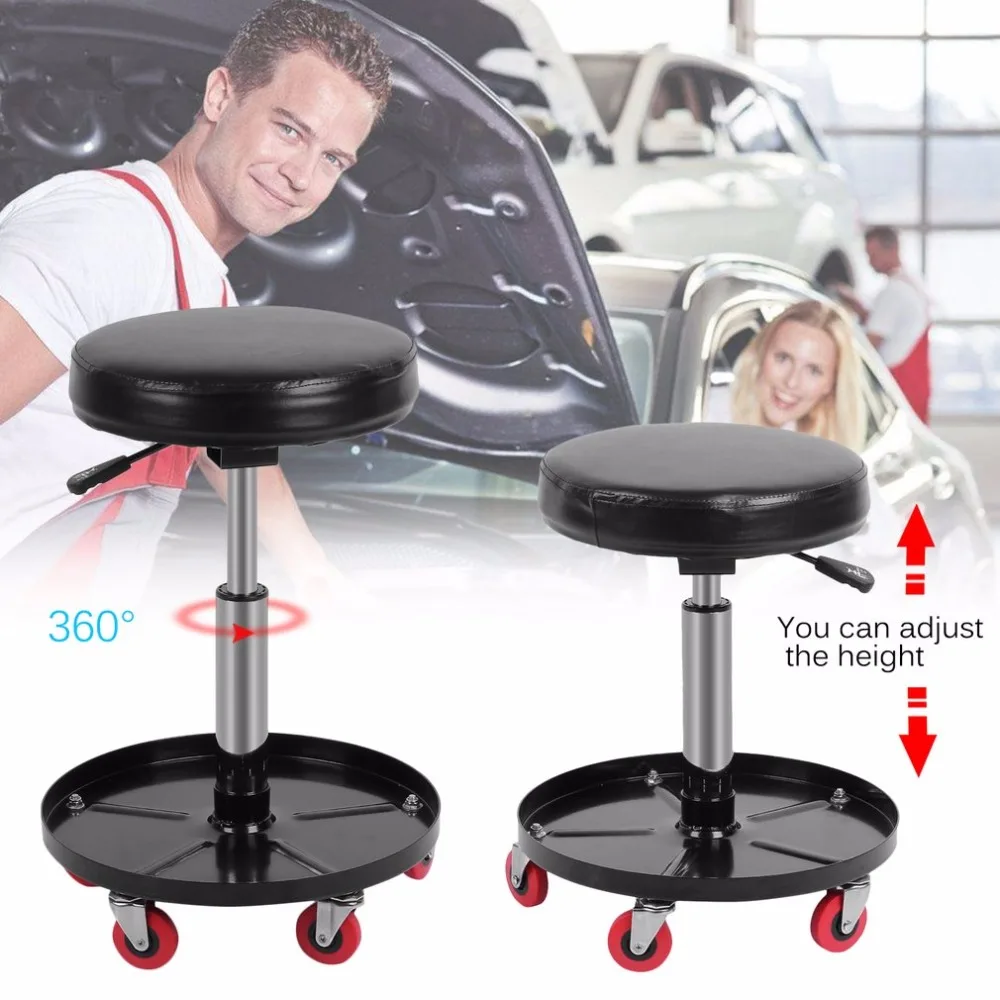 Adjustable Rolling Stool Swivel Mechanic Round Car Bike Garage Workshop