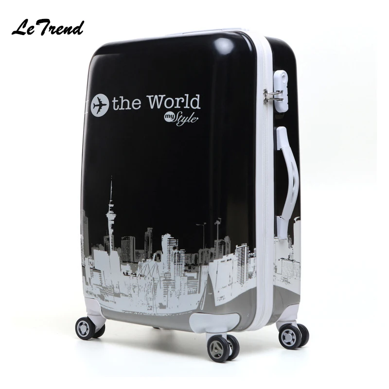 

Letrend Tower style Student Rolling Luggage Spinner Women Trolley Suitcase Wheels 20 inch Carry On Travel Bag Hardside Trunk