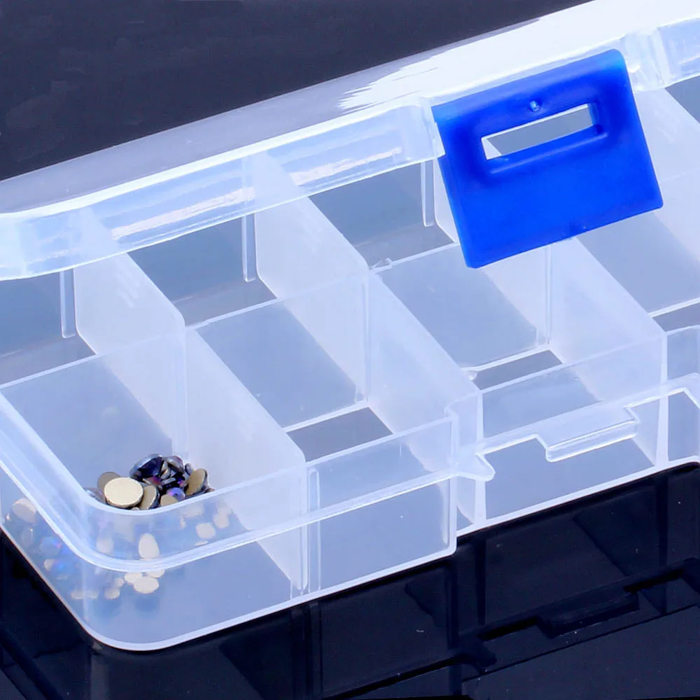 

1pc Square Storage Box A Must For Rhinestones 10 Grid Storage Box 6X13cm Garment Nail Art Jewelry Making Wedding Tools Case
