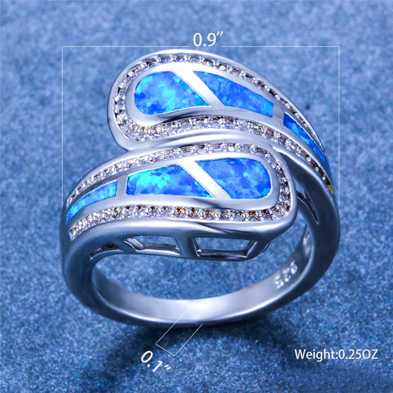 Роскошное женское кольцо с белым и голубым огненным опалом, уникальное 925 пробы Серебряное обручальное кольцо, кольца для помолвки для женщин