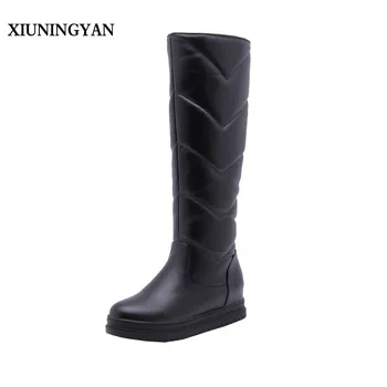 

XIUNINGYAN 2019 Snow Boots Height Tube Wedge Lady Fashion Super Woman Boots Winter Warm Round Toe Platform Elegant Shoes 34-43