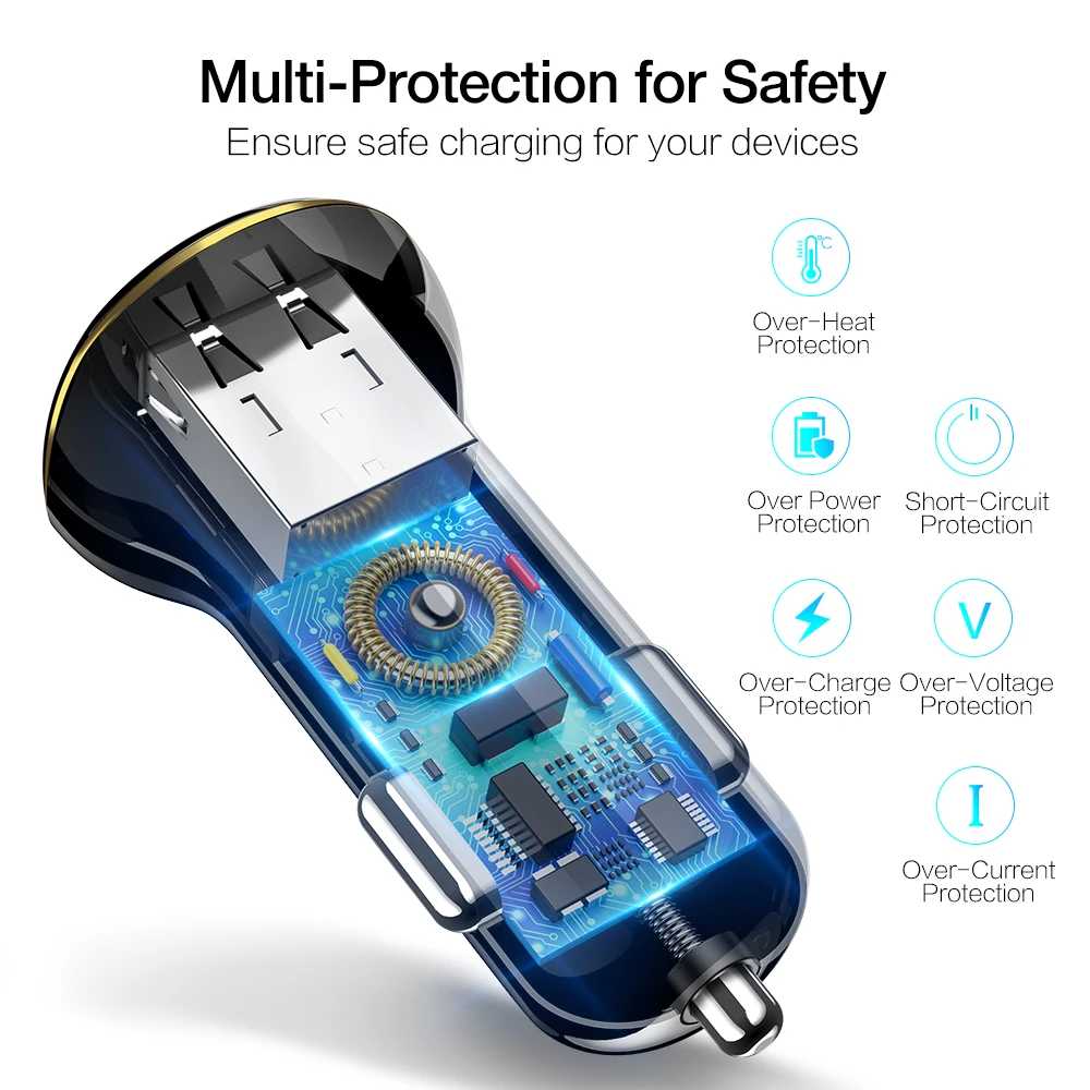 شاحن سيارة RAXFLY المزدوج منافذ USB سيارة شاحن سامسونج ملاحظة 8 LED عرض الهاتف شاحن سيارة-شاحن آيفون Xiaomi 8 زائد