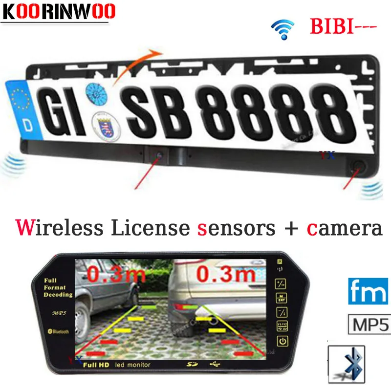Беспроводной Новейший автомобильный датчик парковки+ HD 7 дюймов монитор заднего вида Bluetooth Mp5 FM CCD рамка номерного знака камера парктроник