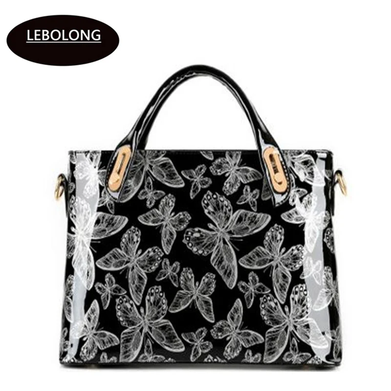 Factory Outlet Butterfly Patent Leather Shoulder Vintage Handbag Hard Messenger Women Bag ...