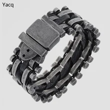 YACQ Cinturón de Hebilla de Acero Inoxidable de Cuero Negro Pulsera de Cadena Del Motorista Del Punk Joyería Regalos Hombres Papá Le Novio Dropshipping B024