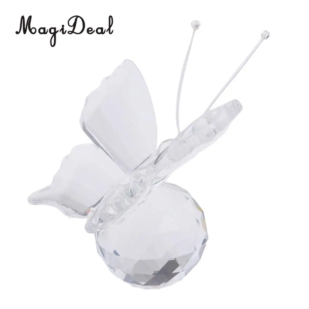 Crystal Flying Butterfly with Ball Base Paperweight Figurine Cut Glass Ornament Animal Statue Collectible Decoration