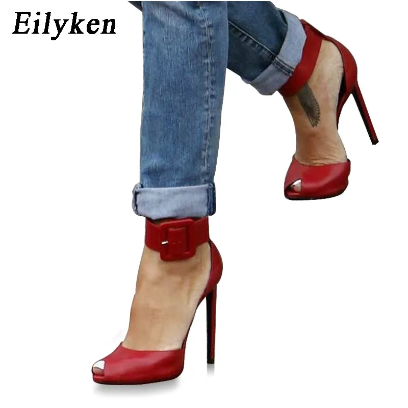 

Eilyken Women High Heels Design Buckle Strap Pumps Sexy Lady Peep Toe Sandals Strap Buckle Party Wedding Shoes