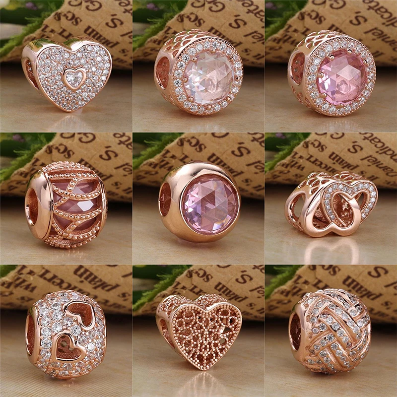 

NEW! Perfect Charm Engraved S925 Silver Rose charms beads S925 bracelet DIY Spring collections,1pz