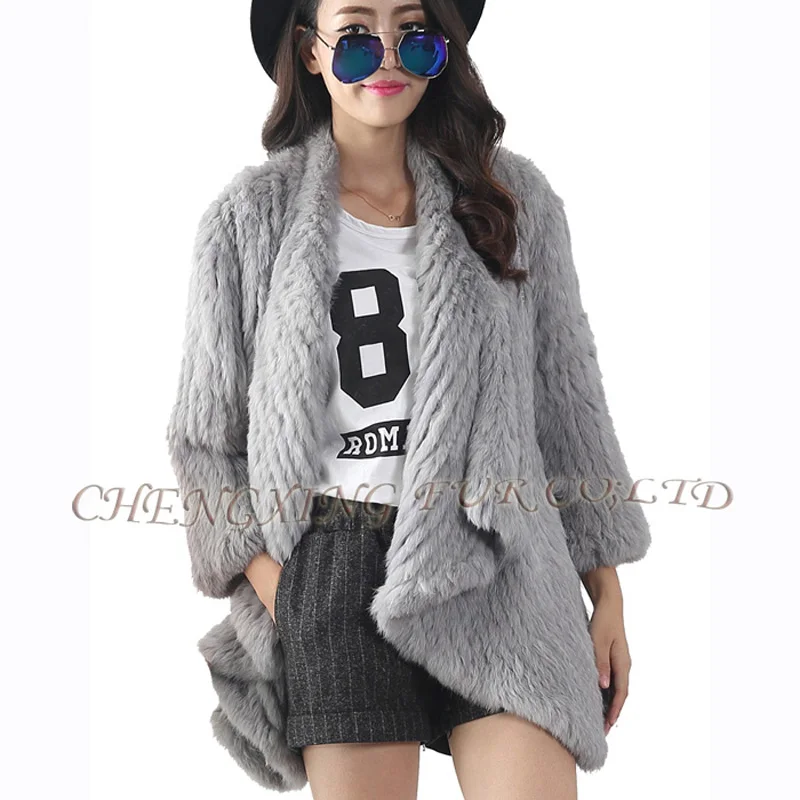 

CX-G-A-168C Winter Genunie Real Rabbit Knitted Fur Overcoat ~ DROP SHIPPING