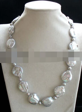 

Jew2333 freshwater pearl gray reborn keshi flat round necklace 20" nature