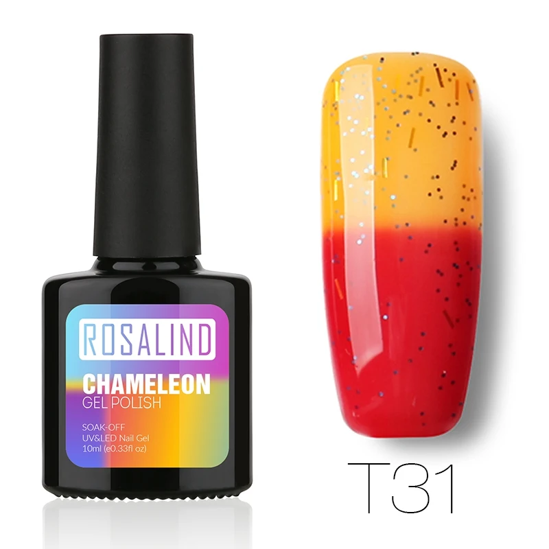 

ROSALIND Nail Gel Polish Black Bottle 10ML Temperature Changing Nail Art UV LED Long-Lasting UV Gel T31-60 Design for Nails