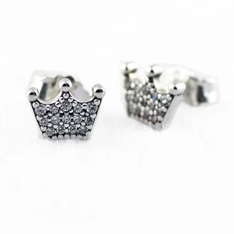 

CKK 925 Sterling Silver Enchanted Crowns Stud Earrings For Women Original Jewelry Making Anniversary Gift