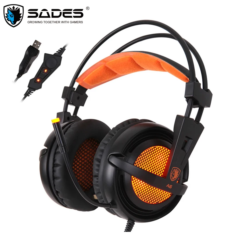 SADES A6 Computer Gaming Headphones 7.1 Surround Sound Stereo Over Ear Game Headset with Mic Breathing LED Lights for PC Gamer sades a70 2017 new 7 1 virtual surround sound usb gaming headset with microphone control breathing led lights lamp for pc gamer