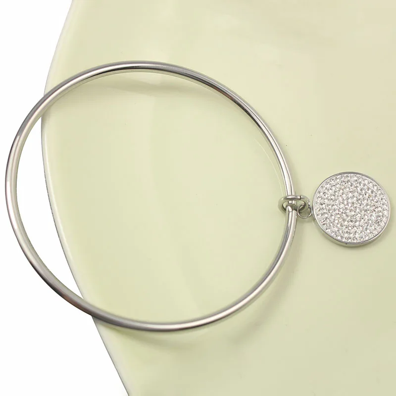 Round Pendant with All Crystal Cuff Bangles Metal 70/65/60mm inside of diameter Bracelets Arm Open Bangles for Women Men 3