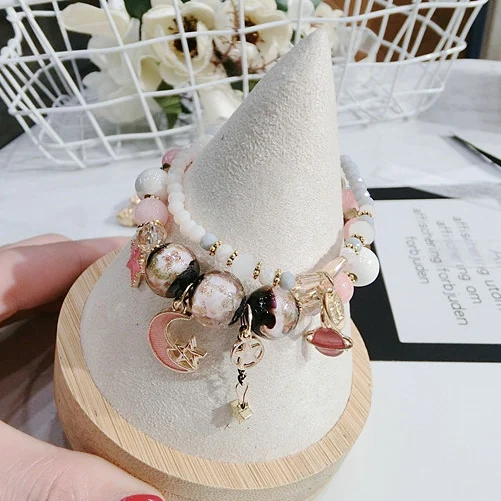 

High quality crystal stone artificial coral beads healing balance star moon double beads bracelet men and women bracelets gifts