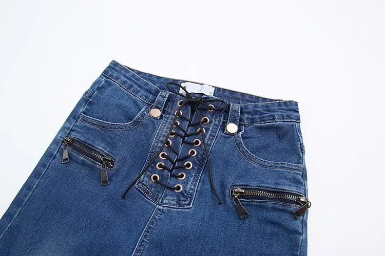 Для женщин Повседневное Выбеленные зауженные джинсы со шнурком Эластичный Тощий Середина Васит Джинсы для женщин женские полной длины