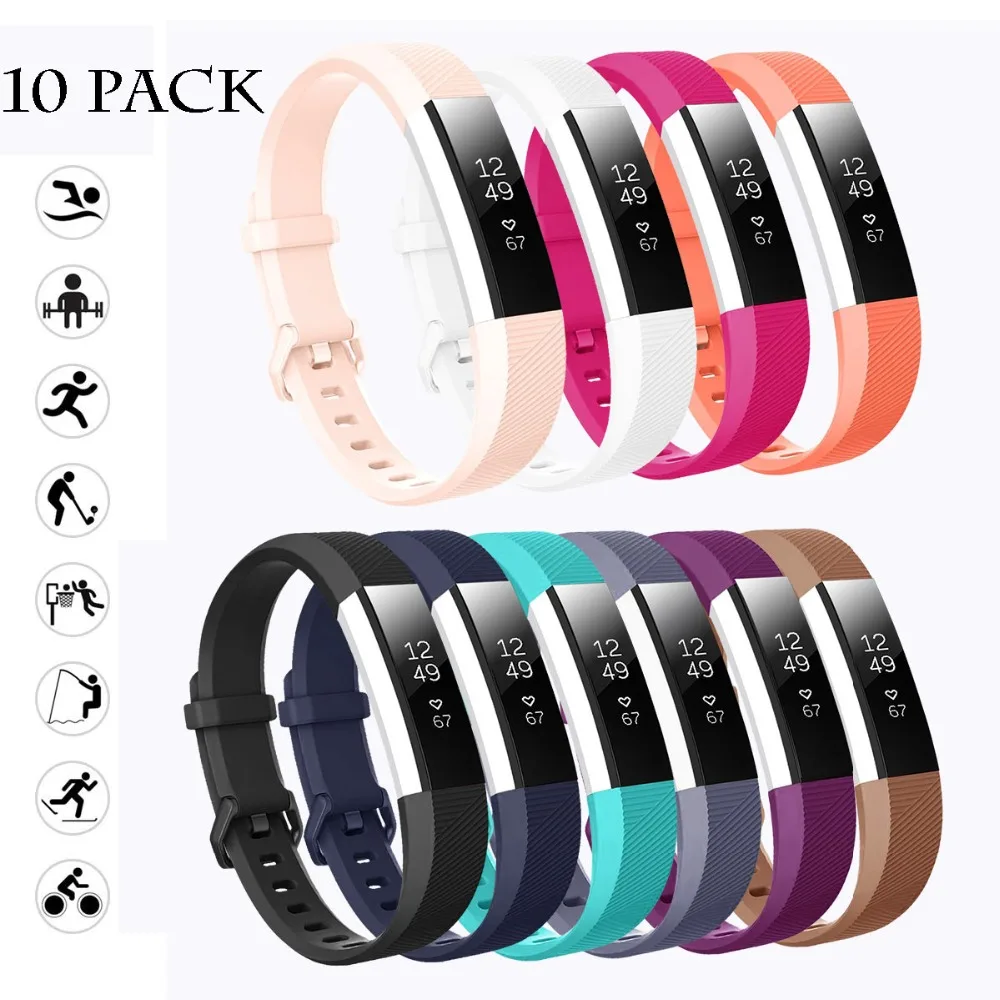 10 Pack Silicone Straps For Fitbit Alta HR Multi Colors Replacement Wrist Band For Fitbit Alta HR  Fitbit Alta Sport Smart Band (2)