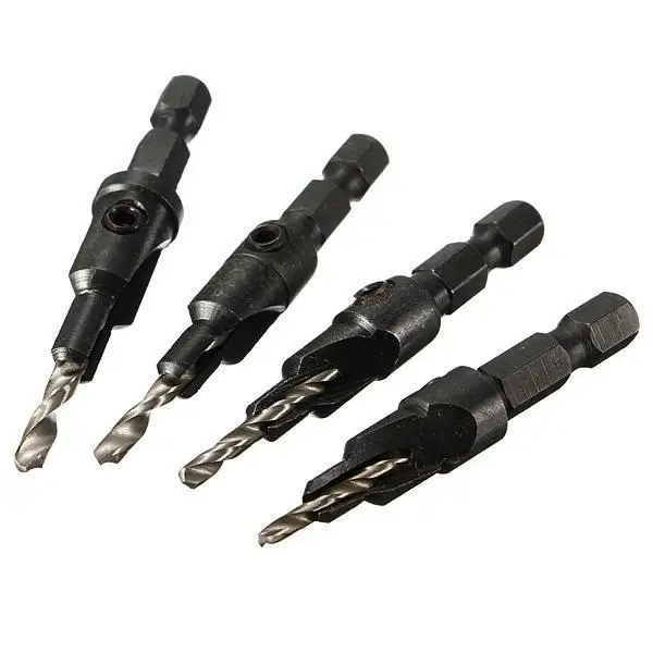 

4pcs HSS Drilling Machine Countersink Drill Bit Set Quick Change Hex Shank Screw #6 #8 #10 #12