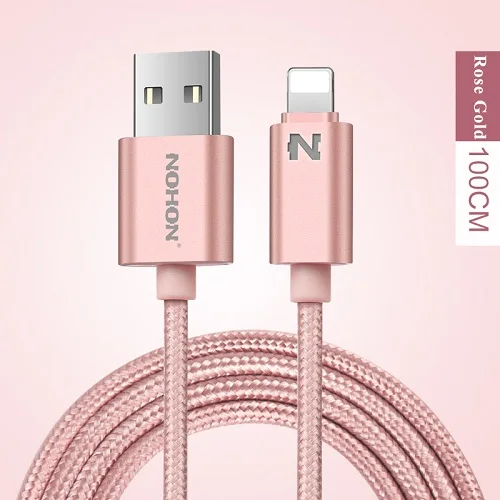 Nohon N светодиодный 8-контактный USB кабель 1 м кабель для зарядки и синхронизации данных металлический плетеный провод для Lightning iPhone X 8 7 6s 6 plus 5 5S iPad - Цвет: 100CM Rose Gold