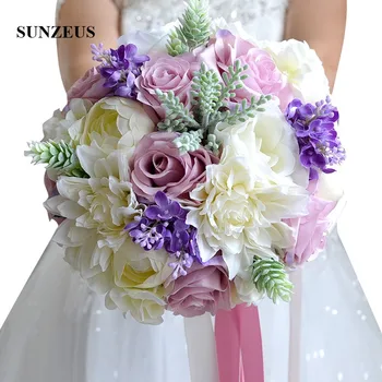 

Ivory Pink Flowers Wedding Accessories Purple Handmade Artificial Wedding Bouquet for Women Romantic bouquet de fleur SWB15