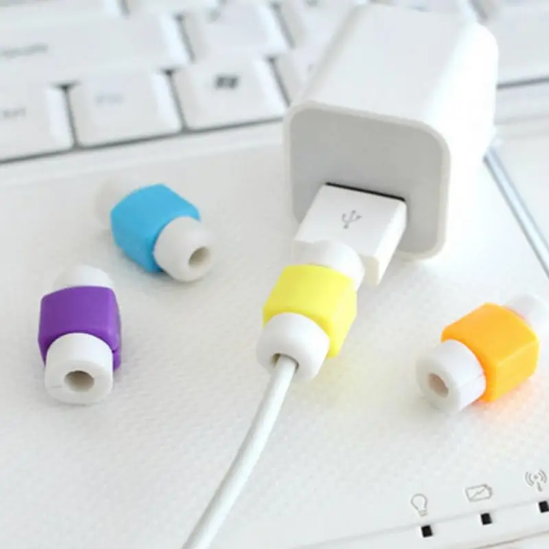 Самые низкие цены на силикон обмотки зажимы USB протектор для кабеля передачи данных для iPhone провода мобильного телефона адаптер обмотка инструмент случайный цвет