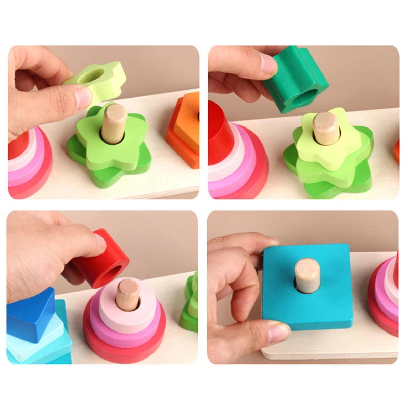 colorful Деревянная цветная игрушка, геометрическая форма, сортировка, наборные Конструкторы для раннего образования, Когнитивное сопряжение, строительная доска, настольная игра - Цвет: colorful