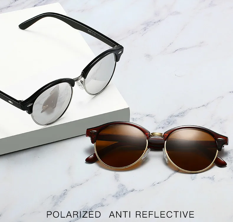 VWKTUUN Polarized Sunglasses Men Half Frame Round Sun glasses For Women Driving Goggles UV400 Shades New Brand Designer Glasses