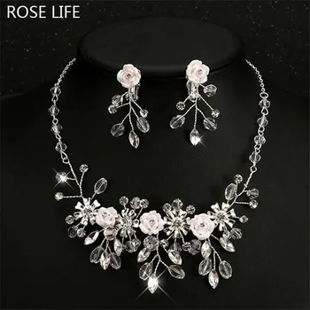 

ROSE LIFE 2017 New Sterling Bridal Butterfly Flower Zircon Bride Necklace Earrings Set Wedding Jewelry