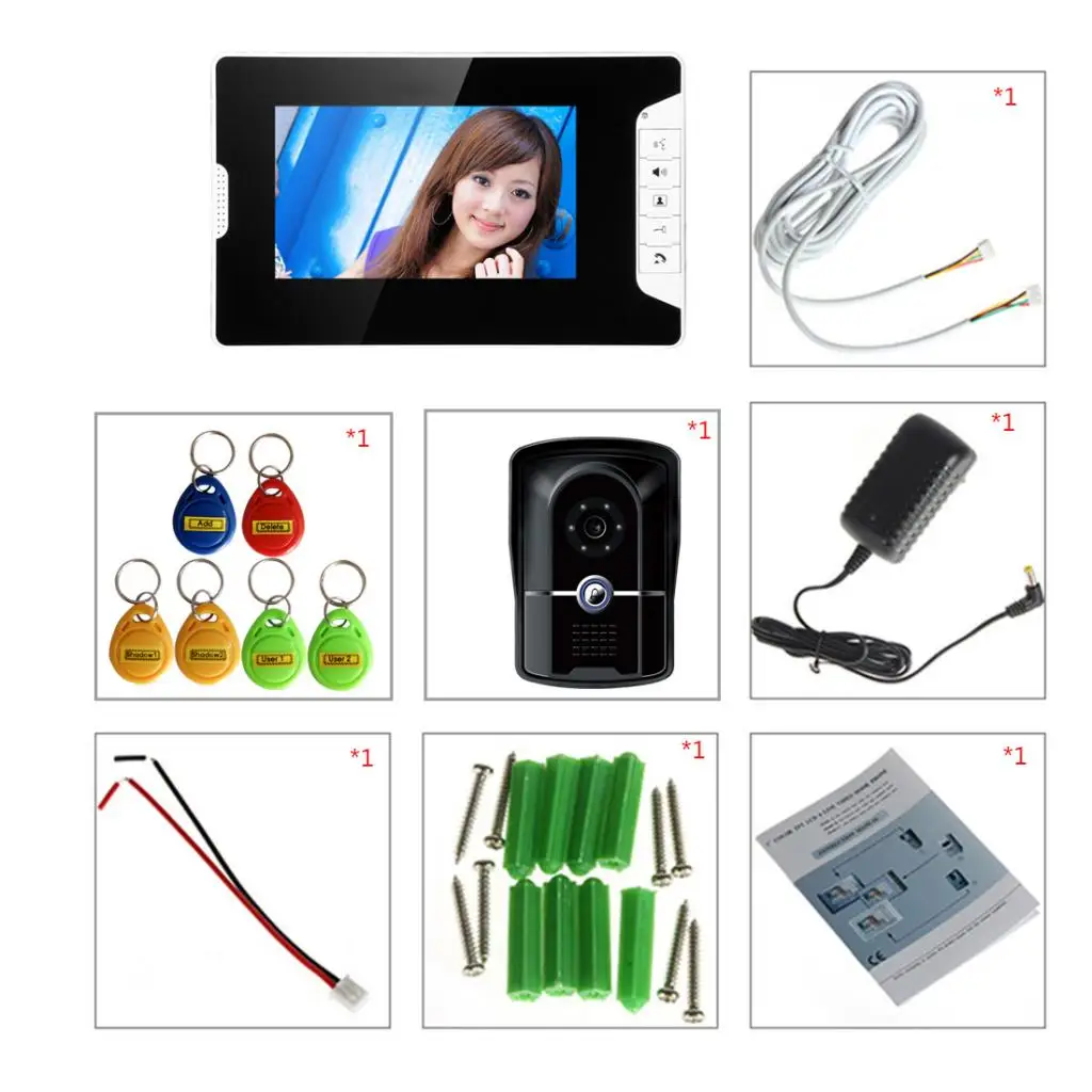 

7inch Large LCD Doorbell Wireless Door Bell Phone Intercom Minitor Camera Bell, with Door Access Keyfobs, AU Plug