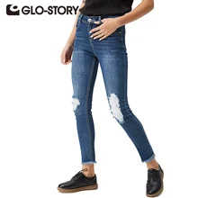 GLO-STORY женские рваные джинсы обтягивающие одежда в стиле кэжуал с высокой талией рваные женские джинсовые узкие брюки WNK-3300