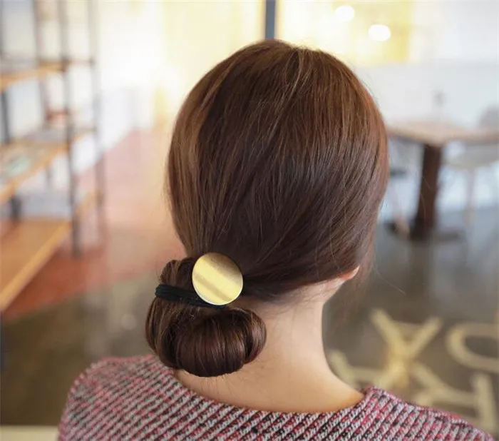 Fashion Women Gold Silver Alloy Metal Round Plate Hair Ties Easy Chic
