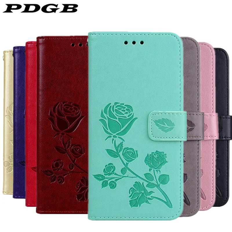 

PDGB Wallet Leather Case for iPhone Xs Max XR 8 7 Plus X 6s 6 Plus 5s SE 5 Book Flip Case Soft Cover 3D Embossed Rose Flower