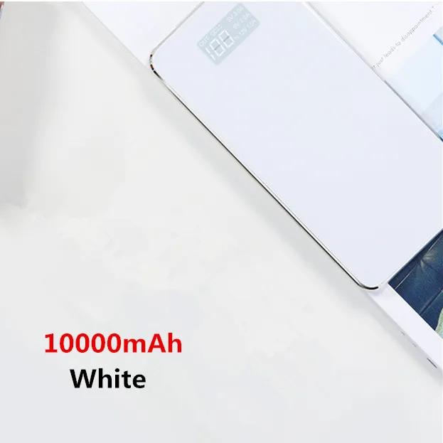 Ультратонкое зеркальное зарядное устройство 10000 мА/ч для iPhone, Xiaomi, два USB, быстрая зарядка, портативное Внешнее зарядное устройство для путешествий - Цвет: White