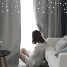 Custom Made Fashion Cotton Linen Curtains Star Hollow Out Curtains for Living Room Kid’s Bedroom 90% Blackout Window Curtains