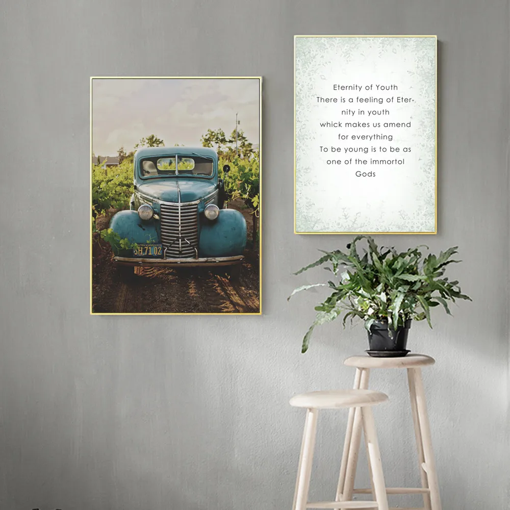 

Car Poster Vintage Wall Art Canvas Decorative Paintings Quotes Wall Pictures For BedRoom Vintage Wall Paining Blue CarUnframed