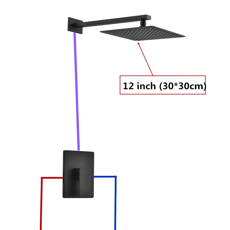 Твердый латунный черный ванный скрытый душевой набор " 10 дюймов 12 дюймов дождевая Душевая насадка душевой рычаг набор душевой переключатель смеситель клапан - Цвет: Wall Mounted-12