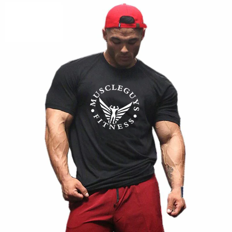 

Muscleguys Men's Short Sleeve T Shirt Gyms clothing slim fit t shirt homme fitness tshirt men Cotton Bodybuilding Summer tops