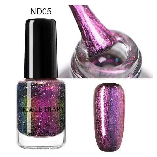 NICOLE DIARY 6ml Peel Off Thermal Nail Polish Glitter Chameleon Color Changing Water-based Manicure Nail Art Varnish - Цвет: S6-ND05