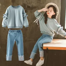 Girls Clothes Sets Kids Fashion Tops Jeans Two Piece Set Children Spring Autumn Suit Girls Outfits 7 8 9 10 11 12 13 14 Years